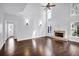 Spacious living room featuring hardwood floors, fireplace and high ceilings at 1325 Cameron Glen Dr, Marietta, GA 30062