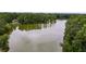 Aerial view of a beautiful lake showcasing the surrounding lush greenery and houses at 212 Teepee Trl, Whitesburg, GA 30185