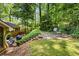 Beautiful backyard with patio and mature trees, perfect for outdoor entertaining at 6550 Bridgewood Valley Rd, Atlanta, GA 30328