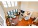 Spacious living room with hardwood floors, fireplace, and high ceilings at 231 Haney Rd, Woodstock, GA 30188