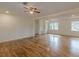 Open concept living area with hardwood floors and ceiling fans at 1707 Boulderview Se Dr, Atlanta, GA 30316
