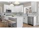 Eat-in kitchen with white cabinets, quartz countertops, and an island at 115 Parkside Close, Alpharetta, GA 30022