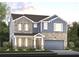 Two-story home with stone and blue siding, a large garage, and landscaping at 722 Crossroad Ct, Powder Springs, GA 30127
