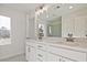 Elegant bathroom with double vanity, large mirror, and a walk-in shower at 1608 Ruskin Way, Marietta, GA 30062