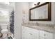 Updated bathroom with granite vanity and shower at 326 Scarlett Ln, Woodstock, GA 30188