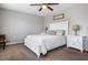 Bright bedroom with ceiling fan, carpet, and neutral color palette at 326 Scarlett Ln, Woodstock, GA 30188