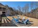 Stone firepit with blue chairs in a spacious backyard at 5710 Breitling Dr, Cumming, GA 30028