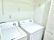 Bright laundry room with washer, dryer, and shelving at 798 Windchase Ln, Stone Mountain, GA 30083
