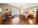 Main bedroom featuring hardwood floors, a ceiling fan, and multiple lamps at 1545 Camden Cove Dr, Cumming, GA 30040
