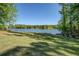Expansive backyard with a lake view, complemented by mature trees and lush green grass at 45 Kinloch Ct, Covington, GA 30014