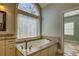 Modern bathtub with tile backsplash and large window, providing abundant natural light at 45 Kinloch Ct, Covington, GA 30014