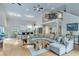 Bright open-concept living area with high ceilings, modern furnishings, and seamless flow to the kitchen at 8535 Lynn Dr, Cumming, GA 30041