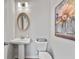 Elegant powder room with pedestal sink and framed art at 20 Jacobs Farm Ln # 10, Lawrenceville, GA 30045