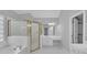 Bright bathroom featuring a glass block window, soaking tub, and separate shower with gold trim at 1125 Blackshear Dr, Decatur, GA 30033