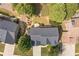 An aerial view of the home's roof, backyard with patio, and surrounding landscaping at 6615 Hampton Rock Ln, Cumming, GA 30041