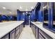 Basement wet bar with blue cabinets and quartz countertops at 70 Finch Forest Trl, Atlanta, GA 30327