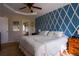 Stylish bedroom featuring a striking accent wall and a comfortable bed at 1469 Harmony Grove Church Rd, Auburn, GA 30011