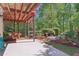 Charming backyard patio area with a swing and landscaped garden, ideal for relaxation at 959 Cedar Falls Sw Ct, Lilburn, GA 30047