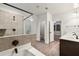 Large bathroom with double vanity, shower, and tub at 554 Lance View Ln, Lawrenceville, GA 30045