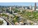 Aerial view of cityscape, featuring city skyline and train tracks at 490 Marietta St # 307, Atlanta, GA 30313