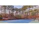 Outdoor tennis courts surrounded by tall pine trees, with well-maintained green and blue surfaces at 1095 Whitehawk Trl, Lawrenceville, GA 30043