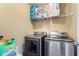 Laundry room with washer, dryer, and shelving at 5720 Graywind Trl, Atlanta, GA 30349