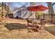 Charming backyard with patio furniture and a red umbrella at 953 Garibaldi Sw St, Atlanta, GA 30310