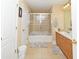 Clean bathroom with tub, shower, and updated vanity at 1553 Rolling Meadows Dr, Mcdonough, GA 30253