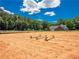 Spacious horse arena with sand surface and jumps, backed by mature trees and blue skies at 1820 Walker Sw Rd, Conyers, GA 30094