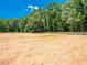 Wide view of sandy horse arena enclosed by a white fence, bordering mature trees at 1820 Walker Sw Rd, Conyers, GA 30094