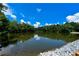 Scenic view of a pond surrounded by trees and a blue sky with white clouds at 54 Basswood Cir, Atlanta, GA 30328