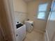 Bright laundry room featuring modern washer and dryer set, and a window at 7843 Nolan Trl, Snellville, GA 30039