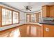 Bright breakfast nook with hardwood floors and wooded views at 796 Marion Beavers Rd, Sharpsburg, GA 30277
