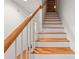 Wooden staircase with white railing leading to upper level at 796 Marion Beavers Rd, Sharpsburg, GA 30277