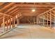 Large unfinished attic space with exposed beams and plywood flooring at 796 Marion Beavers Rd, Sharpsburg, GA 30277