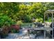 Landscaped backyard with stone patio, lush greenery at 5154 Central Dr, Stone Mountain, GA 30083