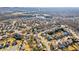 Aerial view of a residential neighborhood with houses and a lake in the background at 4345 Settlers Grove Rd, Cumming, GA 30028