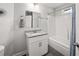 Clean bathroom with shower, tub combination, vanity and granite countertop at 679 Mcwilliams Se Rd, Atlanta, GA 30315