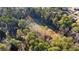 Lush treeline surrounds a secluded pond in a neighborhood aerial shot at 550 S Rays Rd, Stone Mountain, GA 30083