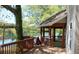 Deck with a wooden railing providing an idyllic lake view at 2697 Bethel Ne Rd, Conyers, GA 30012