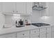 Modern kitchen features white cabinets, herringbone backsplash, and stainless steel appliances at 2416 Cadenza Cir, Dacula, GA 30019