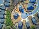 Aerial view of a neighborhood with houses and a cul-de-sac at 201 Augusta Walk, Canton, GA 30114