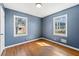 Serene bedroom with hardwood floors and blue walls at 114 Woodhaven Dr, Stockbridge, GA 30281