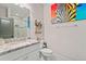 Bathroom features a granite countertop, white cabinets, and a modern tiled shower at 2109 Rocky Falls Nw Ct, Kennesaw, GA 30152