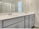 Double vanity bathroom with grey cabinets at 7744 Fawn Cir, Covington, GA 30014