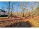 Expansive backyard with mature trees and leaf-covered ground; great potential for outdoor activities and landscaping at 2400 Stedman Sw Ln, Conyers, GA 30094