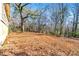 Large backyard with mature trees and leaf covered ground at 12205 Highway 36, Covington, GA 30014