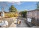 Backyard patio showcasing outdoor seating, a fire pit, and manicured landscaping at 204 Dawson Dr, Woodstock, GA 30188