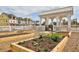 Community garden with raised beds, a pergola, and a white picket fence at 204 Dawson Dr, Woodstock, GA 30188