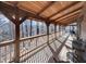 View of a wooden porch with railings, chairs, and a nature view, offering a relaxing outdoor living space at 255 Marks Way, Canton, GA 30115